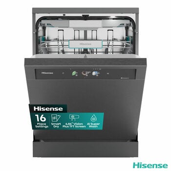 Hisense HS693A90ADBX, 16 Place Setting, Freestanding Dishwasher, A Rated in Silver