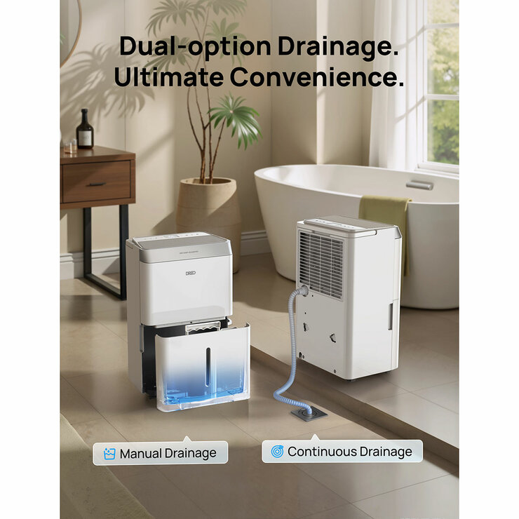 Lifestyle image of Dreo 16L Smart WiFi Dehumidifier with dual option drainage