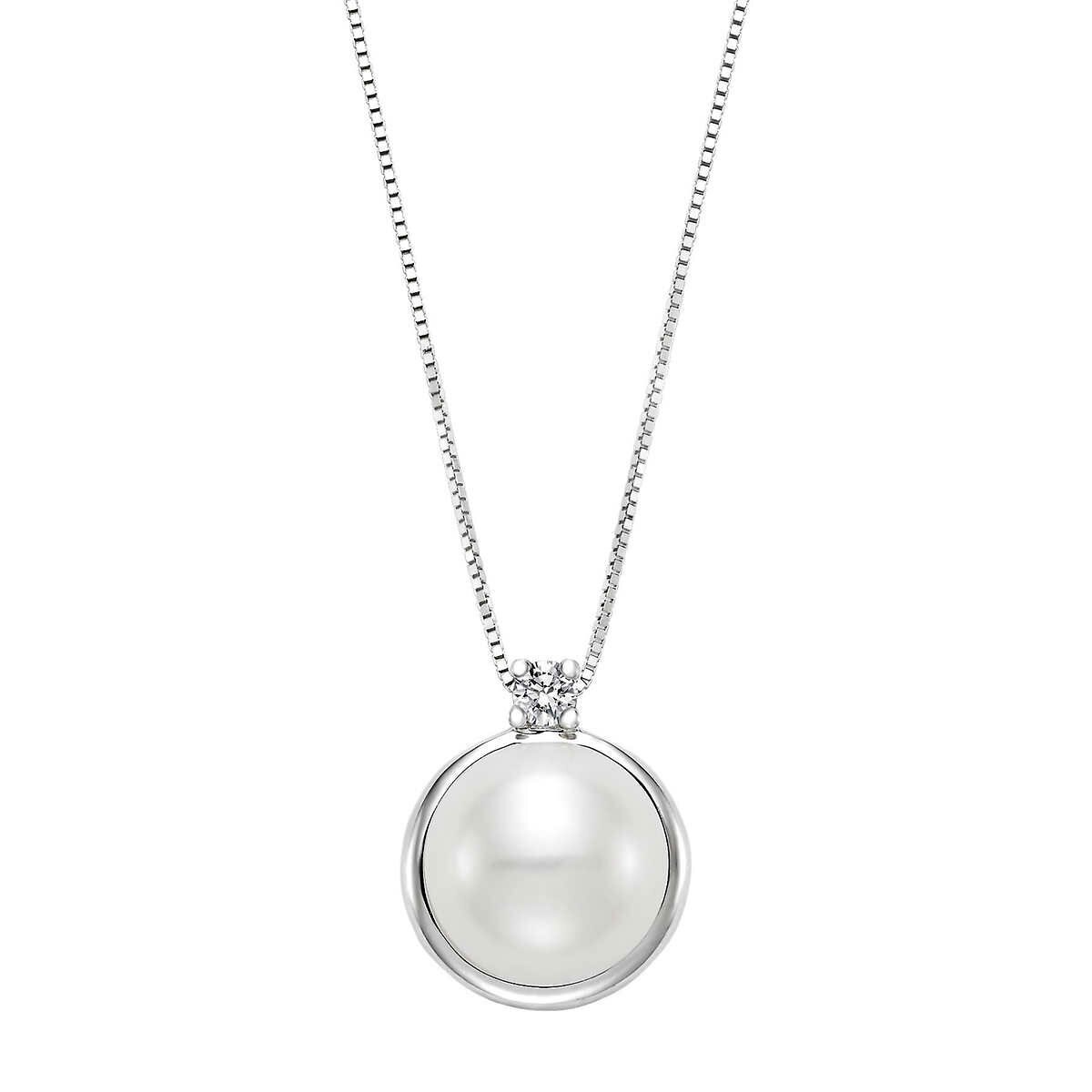 Freshwater 9-10mm Pearl & Diamond 14kt White Gold Pendant