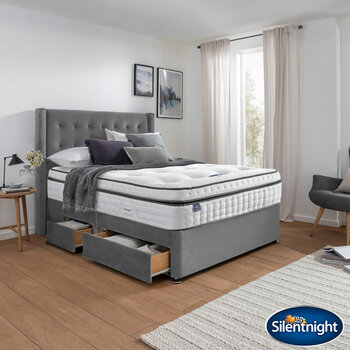 Silentnight Velvet Continental Divan Base with Bloomsbury Headboard in 2 Colours & 3 Sizes