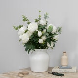 Artificial Peony & Eucalyptus Bouquet in Vase in White
