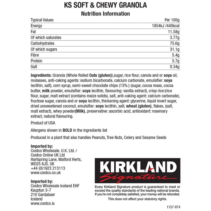 Kirkland Signature Soft & Chewy Granola Bars, 64 x 24g Costco UK