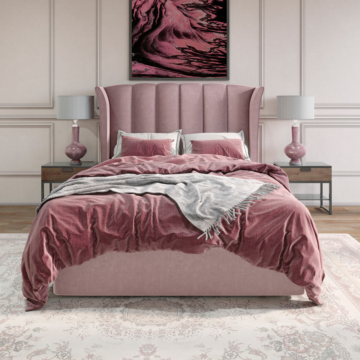 Furmanac Isabella Pink Velvet Ottoman Bed Frame