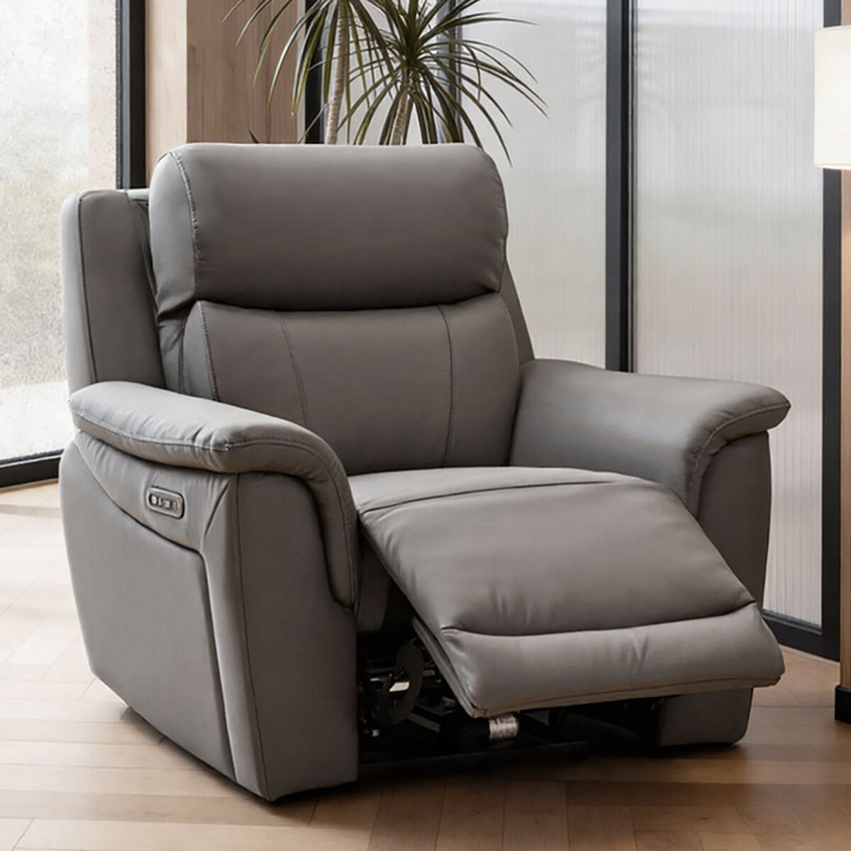 Oscar Grey Leather Power Reclining Armchair with Power Headrest