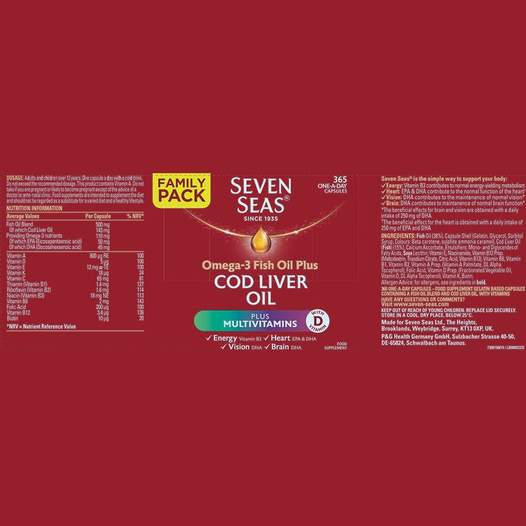Seven Seas Cod Liver Oil & AZ Multivitamins, 365 Capsules Family Pack