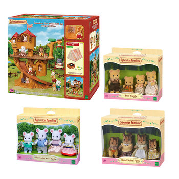 Sylvanian Families Adventure Tree House Gift Set Camping Edition & 3 Family Bundle Sets (3+ Years)