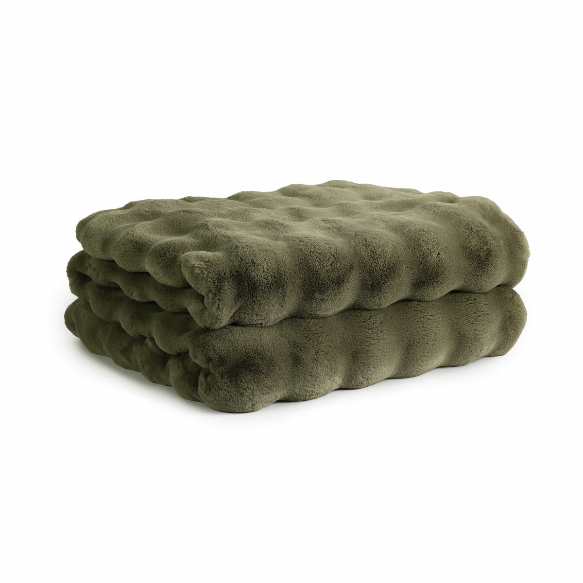 House & Home Bubble Faux Fur Throw in Green, 152 x 177 cm