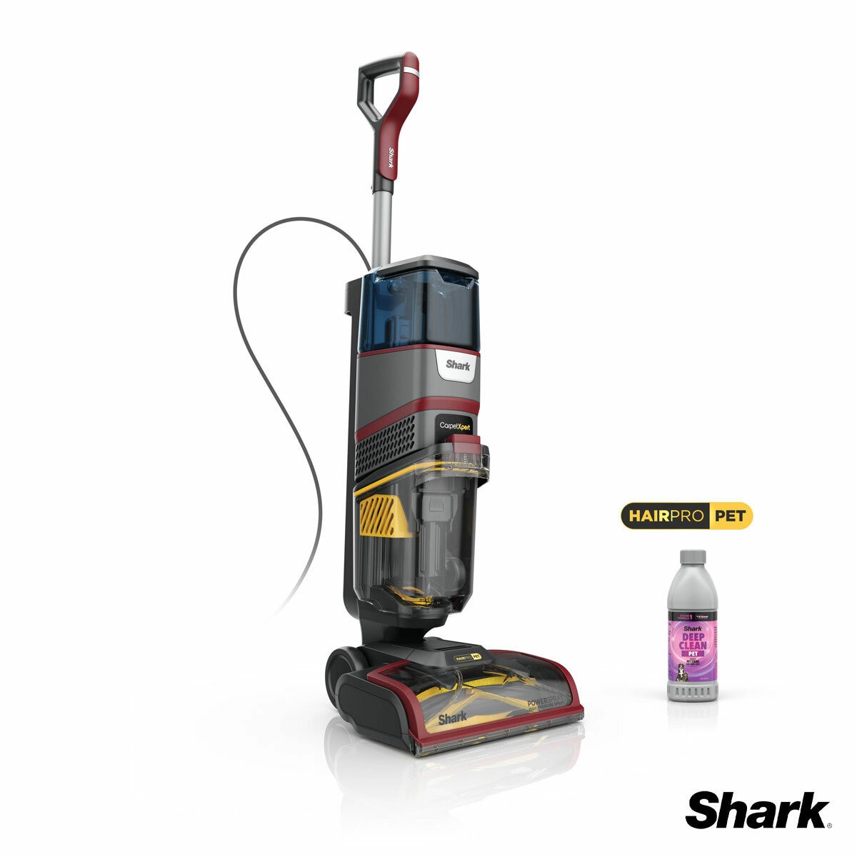 Side Profile of Shark CarpetXpert HairPro Pet Deep Carpet Cleaner with deep cleaning solution