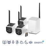 Swann MaxRanger4K Solar Security System Kit with 3 Wireless Cameras, Wi-Fi Hub with 64GB MicroSD Storage SWNVK-MR4KSD3-EU