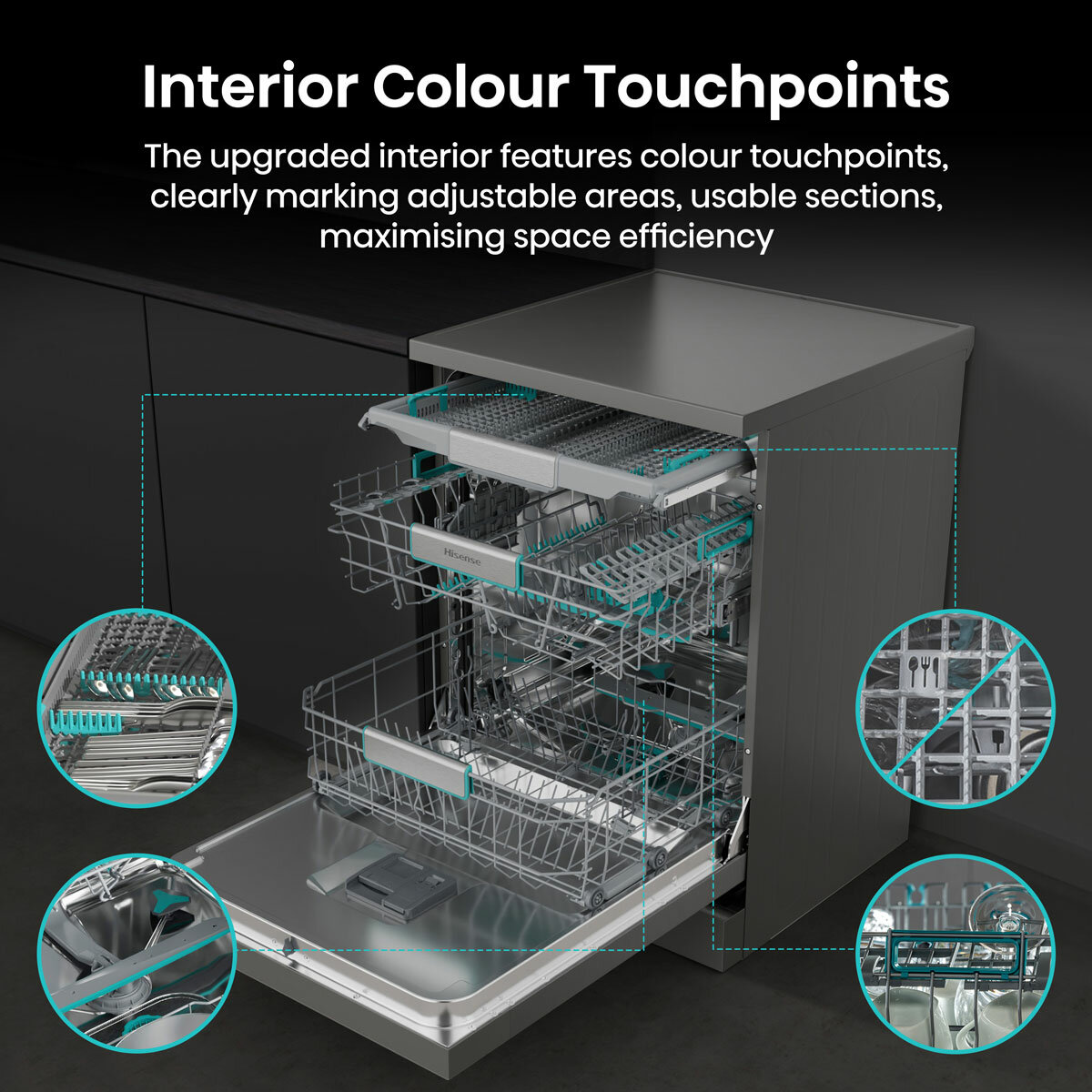 Hisense HS673A90XUK, 16 Place Settings Dishwasher, A Rated in Silver