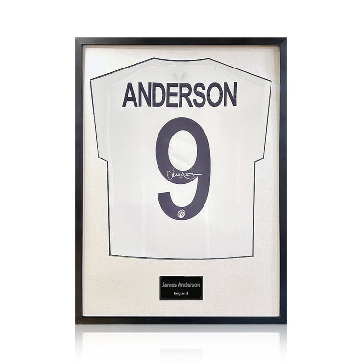 James Anderson Signed Framed England Cricket Shirt in 2 Options: White or Black Mount James Anderson Signed Framed England Cricket Shirt in 2 Options: White or Black Mount