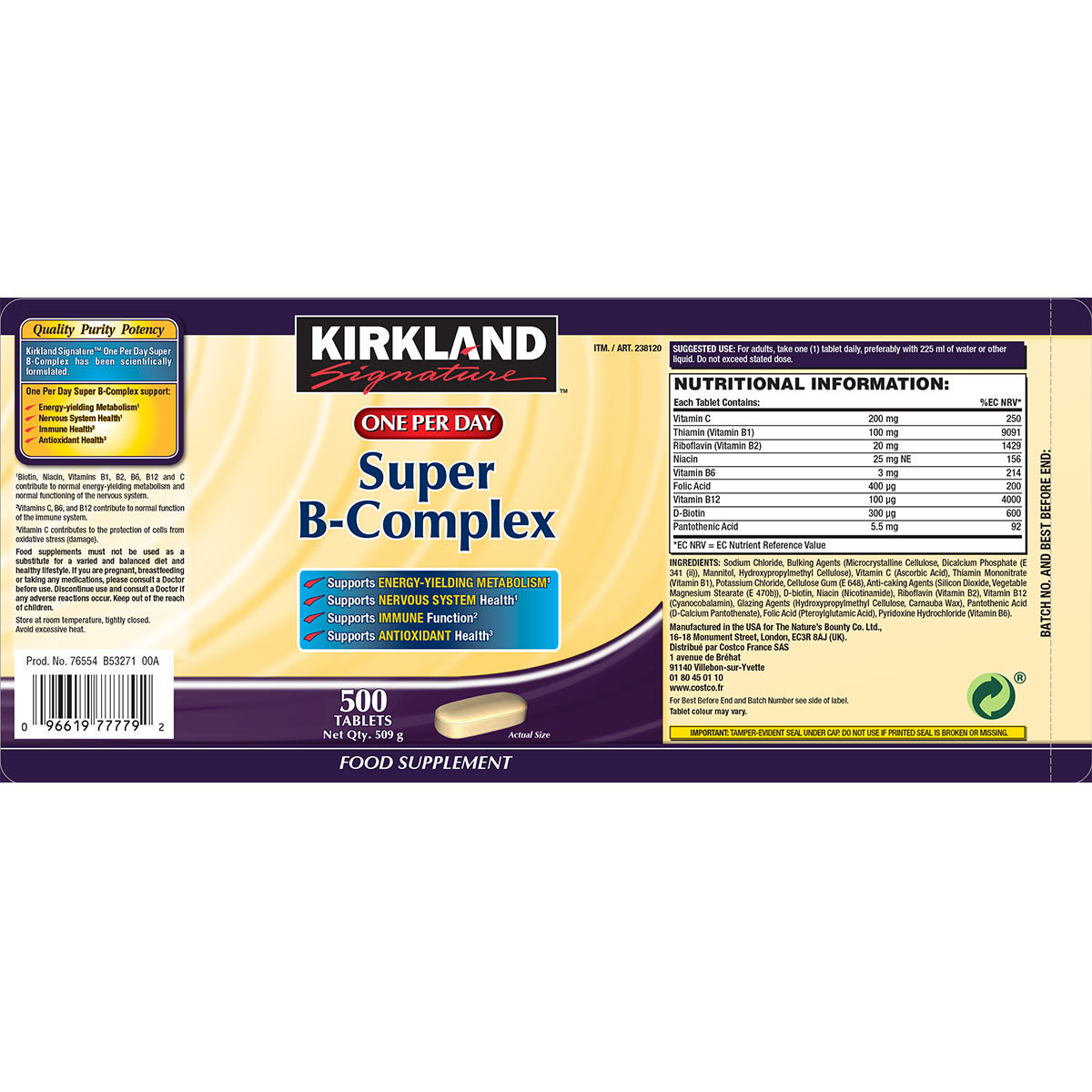 Kirkland Signature Super-B Complex, 500ct (16 Months Supply)