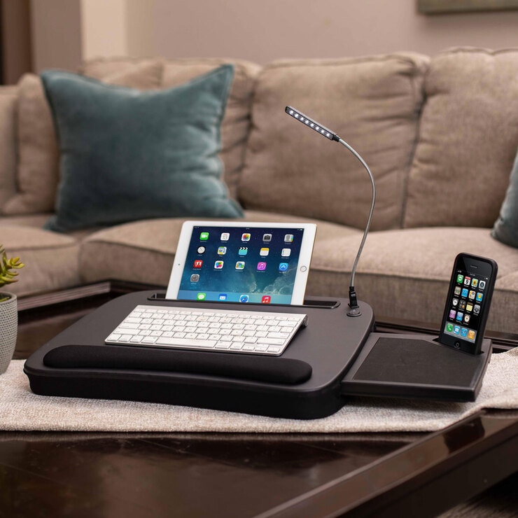 Birdrock MultiTasking Lap Desk with Mouse Deck and Light in Black