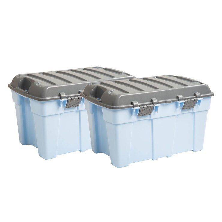 Wham 48 Litre Plastic Storage Trunk & Lid in Cool Blue/Steel 2 Pack