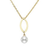 7-7.5mm Freshwater Pearl Marquise Drop Pendant, 18ct Yellow Gold