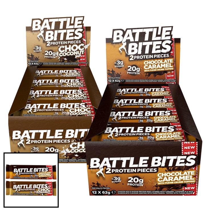 Battle Bites Chocolate Caramel and Chocolate Coconut Protein Pieces, 24
