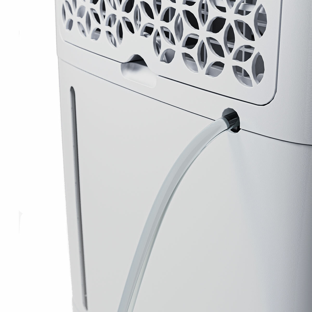 Close up view of Pro Breeze 20L Dehumidifier with Max Extraction, Laundry Mode and Smart App Control showing water hose