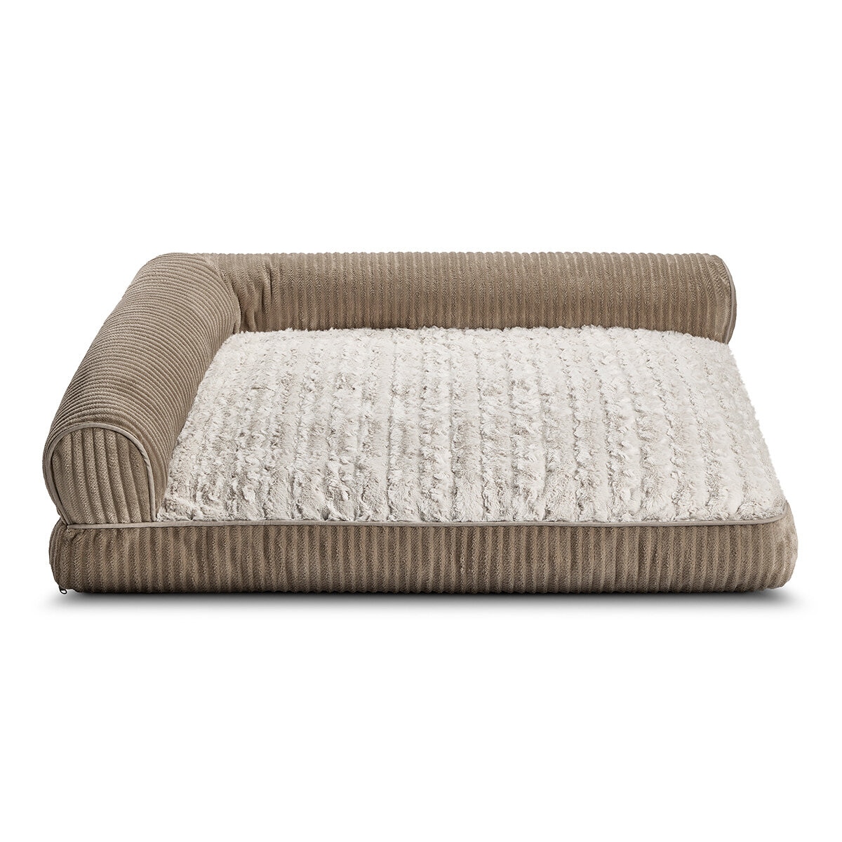 Kirkland Signature L Shaped Bolster Pet Bed, 42" x 36" in Tan Striped