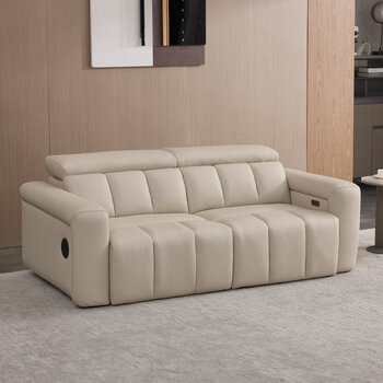 Dallas Cream Leather Power Sliding 3 Seater Sofa