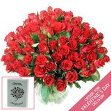 Valentine's 100 Stem Kenyan Red Calypso Roses Flower Bouquet with Greetings Card