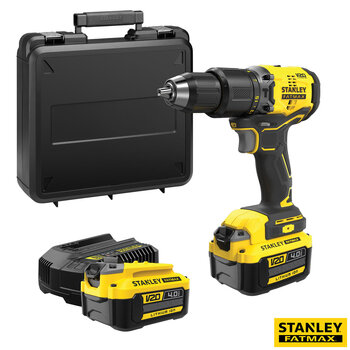 Stanley Fatmax V20 18V Cordless Brushless Hammer Drill with 2 x 4.0Ah Batteries & Kit Box