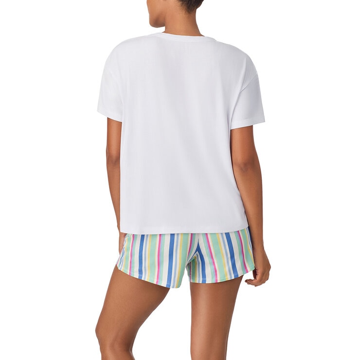 DKNY Ladies Tee & Boxer Pyjama Set in White Sorbet