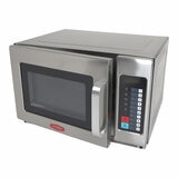 Slanted profile of Contender Commercial 1800W Microwave Oven with door slightly ajar