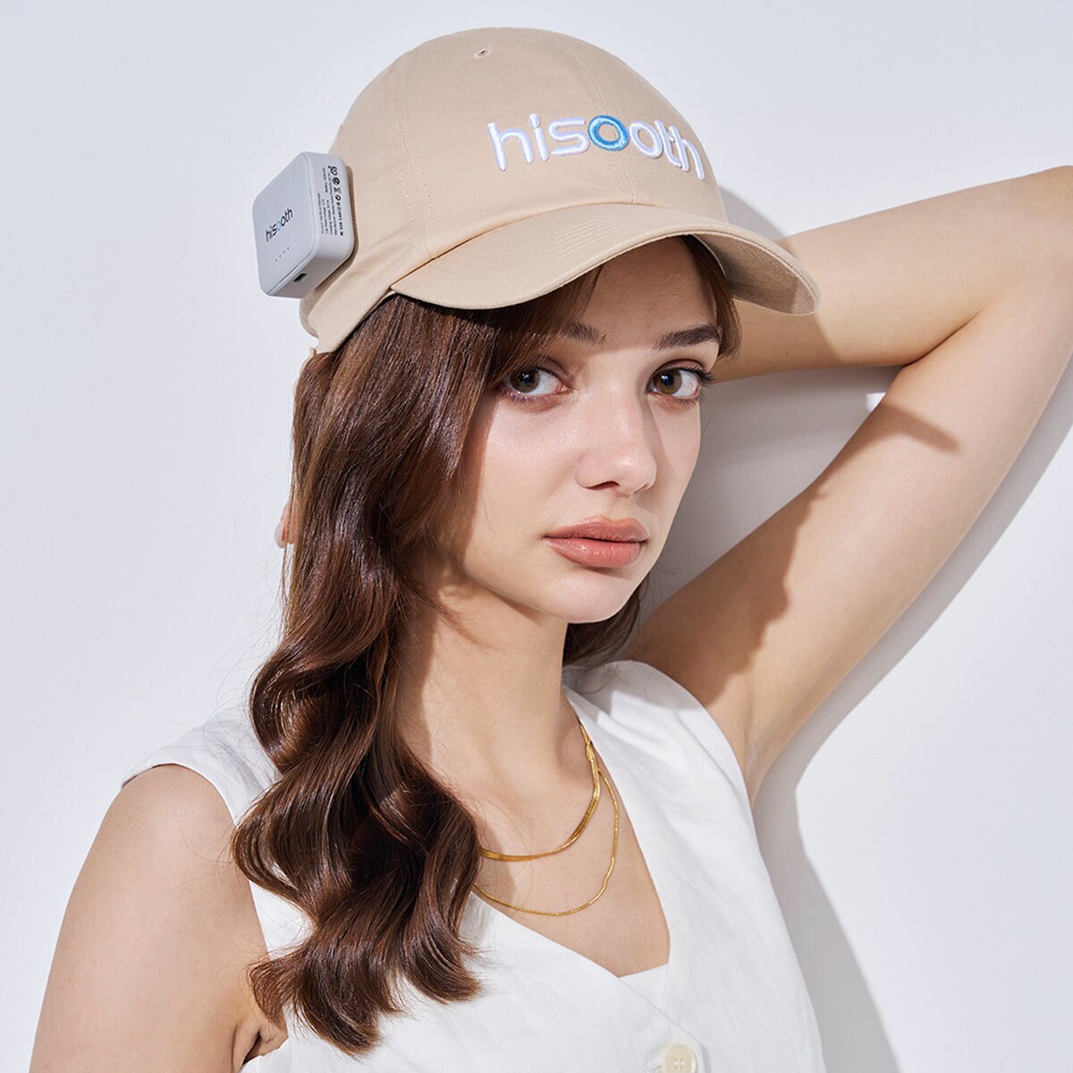 Image of model wearing navy massage cap