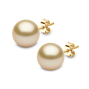10-11mm South Sea Gold Pearl Stud Earrings, 18ct Yellow Gold
