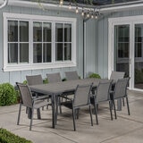 SunVilla Dark Forest 9 Piece Extending Sling Dining Patio Set + Cover