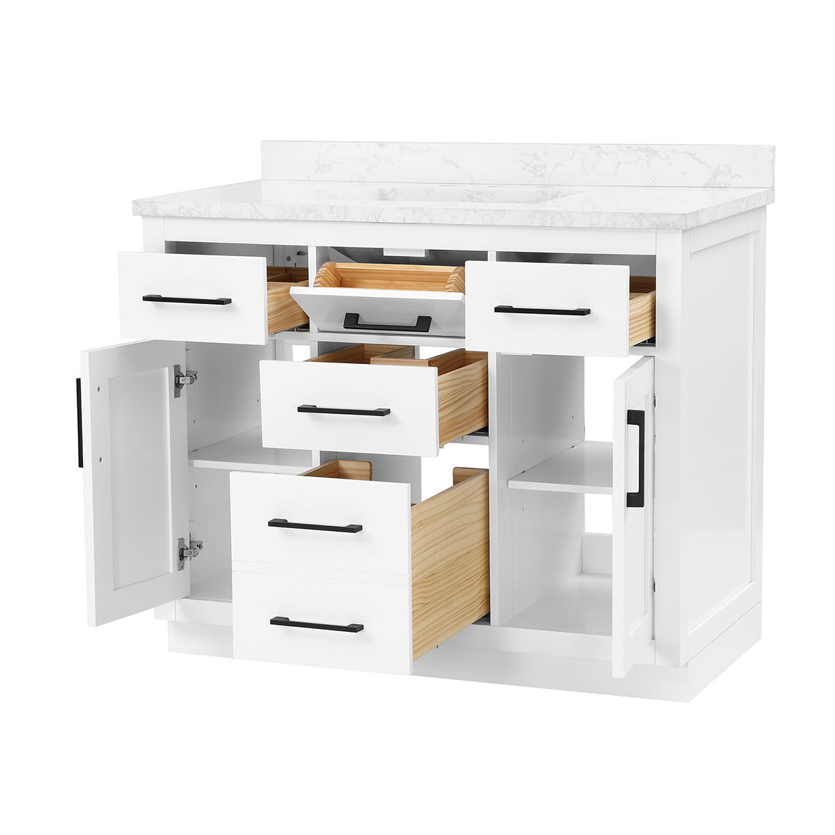 Alonso 42" Vanity cut out image showing drawers open