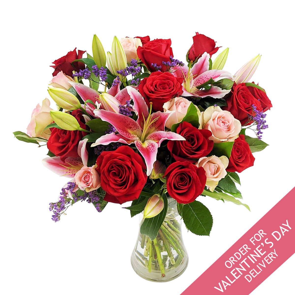Valentines 31 Stem Mixed Rose & Lily Flower Bouquet Costco UK