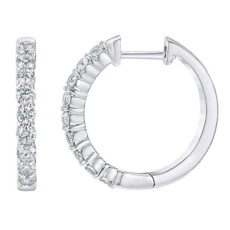 1.00ctw Round Brilliant Cut Diamond Hoop Earrings, 14ct White Gold