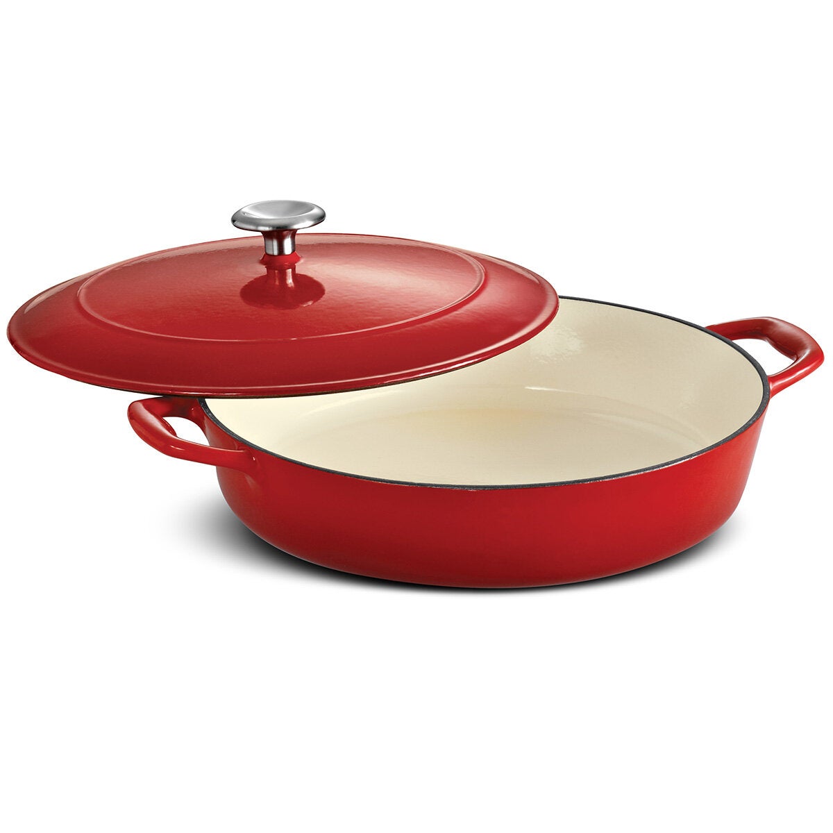 Tramontina Enamel Cast Iron Shallow Casserole Dish, 30cm / 3.8L in Red