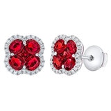 Oval & Princess Cut Ruby & 0.27ctw Diamond Clover Stud Earrings, 14ct White Gold