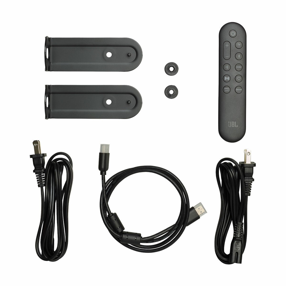 Product bundle image with remote, power chord and HDMI cable Product bundle image with remote, power chord and HDMI cable