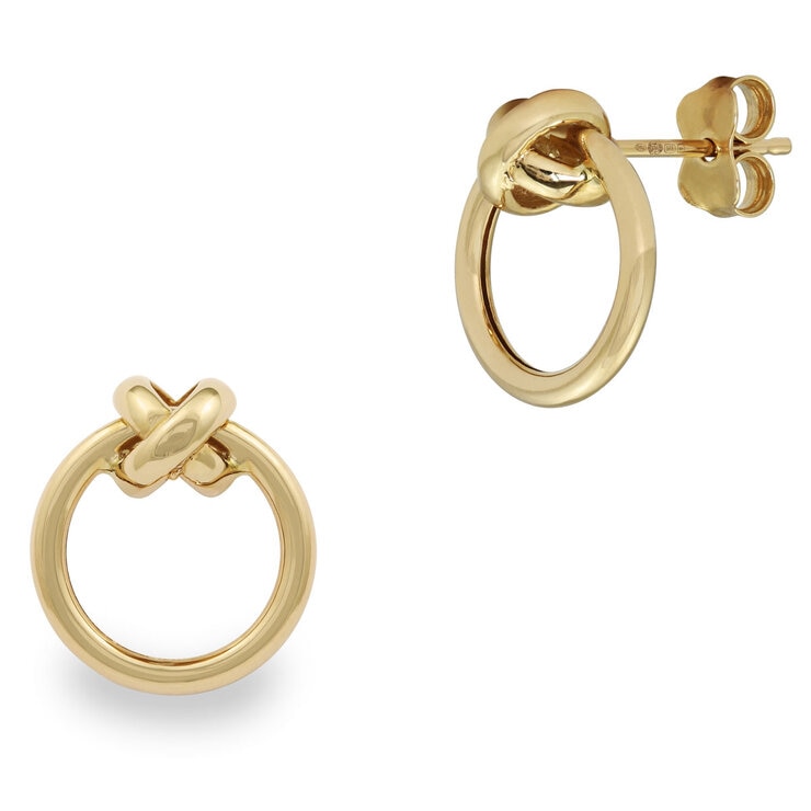 Circle Earrings with Cross Over Detail, 14ct Yellow Gold Circle Earrings with Cross Over Detail, 14ct Yellow Gold