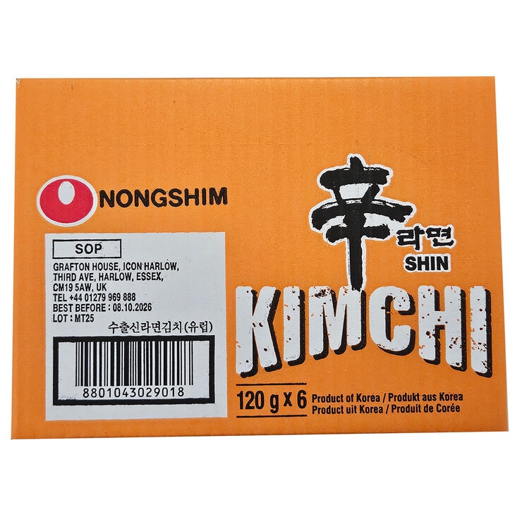 Box image of Nongshim Kimchi Noodles, 6x120g Box image of Nongshim Kimchi Noodles, 6x120g