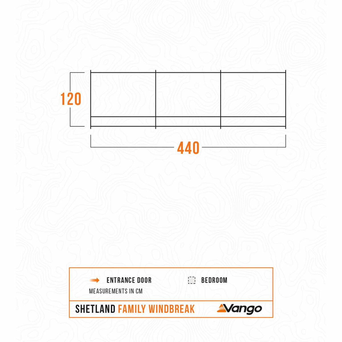 Studio image showing the dimensions of the windbreak