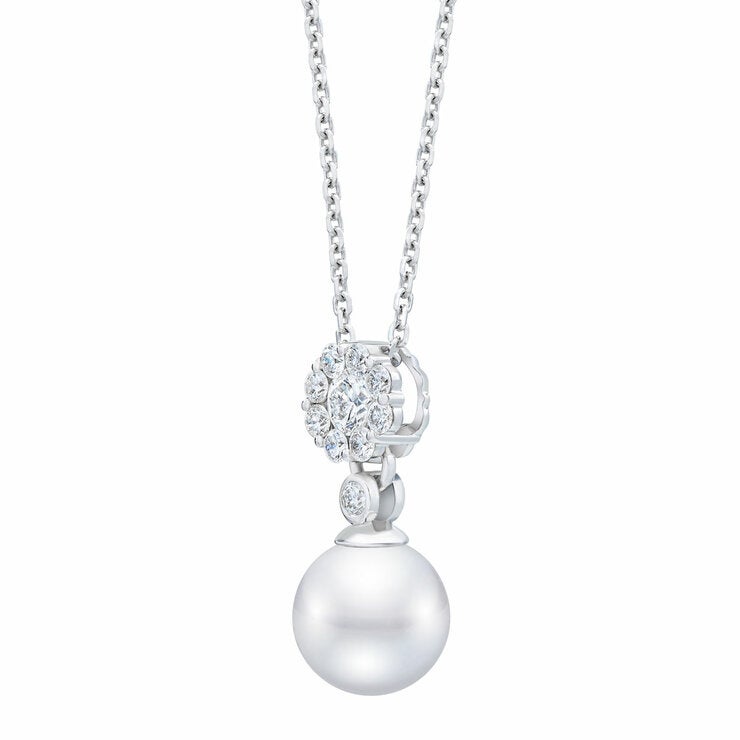 7.5-8mm Akoya Pearl & 0.30ct Diamond Pendant, 14ct White Gold 7.5-8mm Akoya Pearl & 0.30ct Diamond Pendant, 14ct White Gold