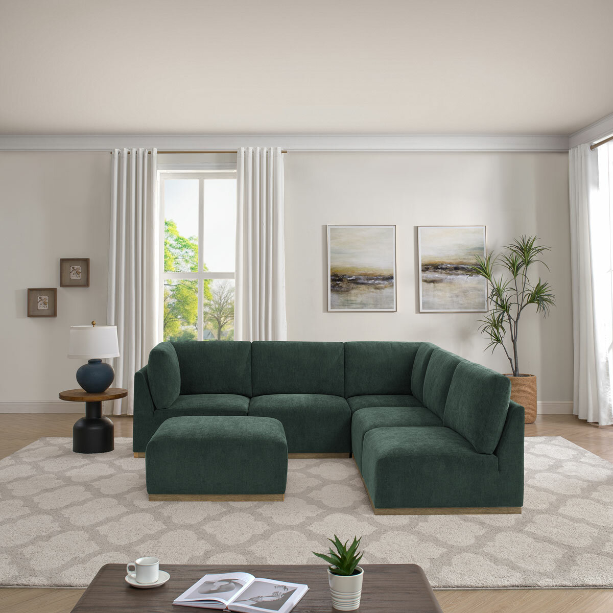 Henredon Murphy Green 6 Piece Modular Fabric Sofa