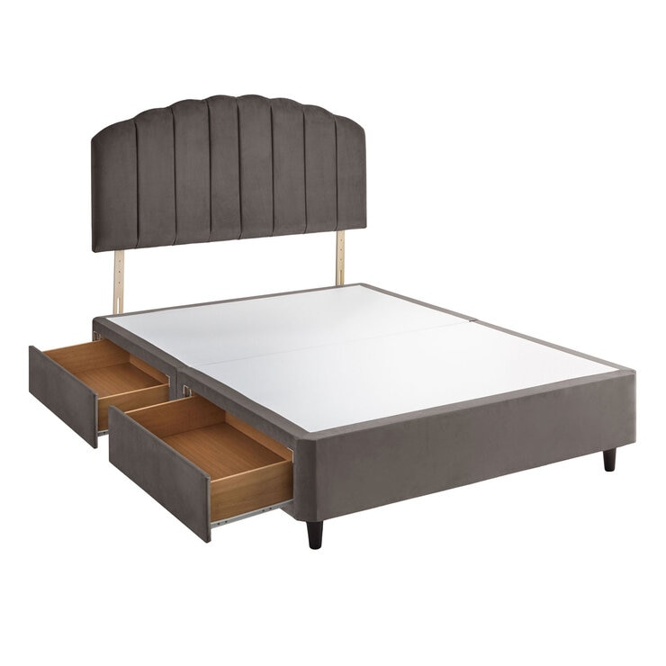 Silentnight Velvet 4 Drawer Divan Base with Merlin Headboard in Charcoal in 3 Sizes