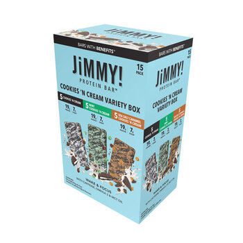 JiMMY! Protein Bars Cookies 'N Cream Variety Box, 15 x 58g