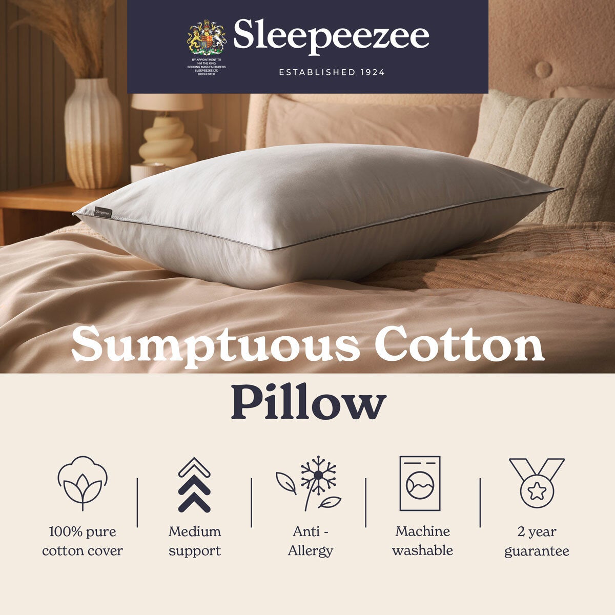 Sleepeezee Sumptuous Cotton Pillow, 48 x 74 cm