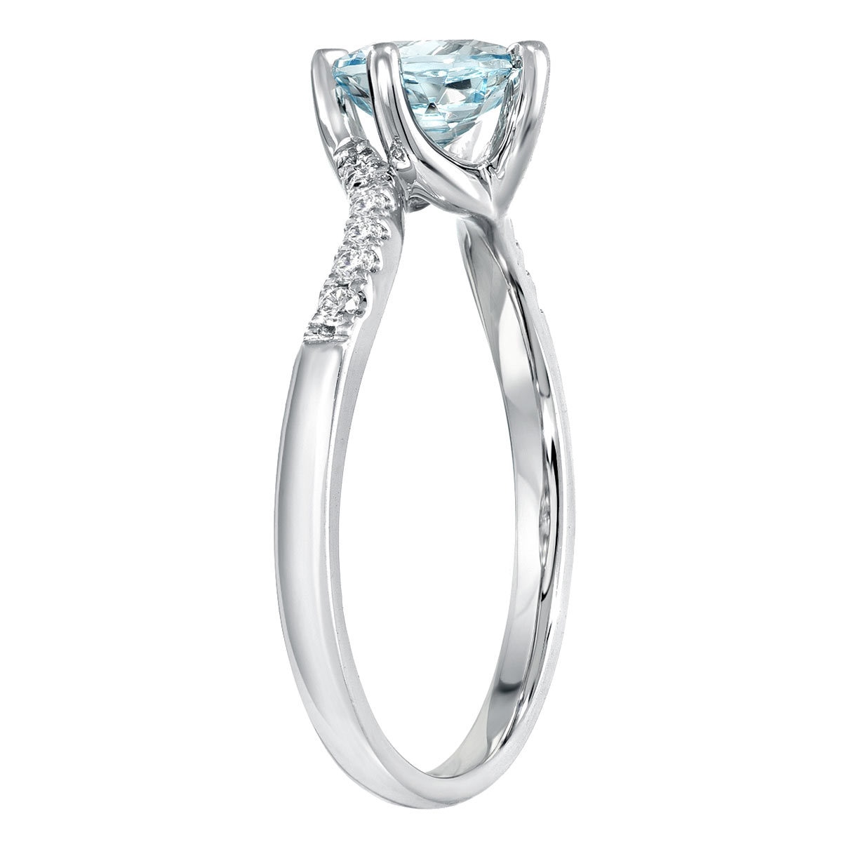Round Cut Aquamarine and 0.10ctw Diamond Ring, 18ct White Gold Costco UK