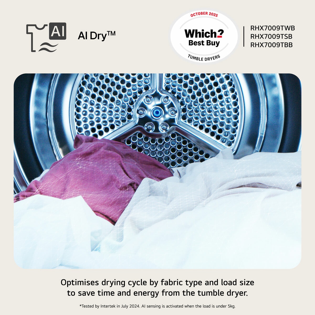 LG RHX7009TSB 9kg Heat Pump Tumble Dryer, A+++ Rated in Silver
