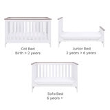 Tutti Bambini Verona Cot Bed with Sprung Mattress, White & Oak Finish