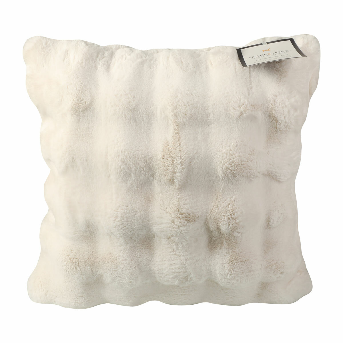 House & Home Faux Fur Bubble Cushion in White, 50 x 50 cm