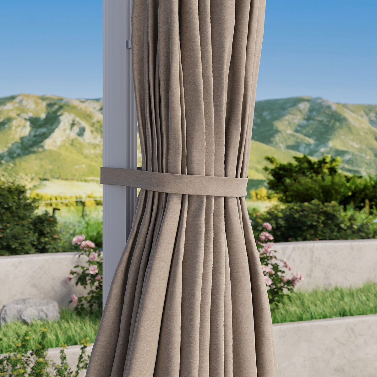 Seasons Sentry 13ft (4m) Solar LED Anodized Round Cantilever Umbrella with Base in Beige