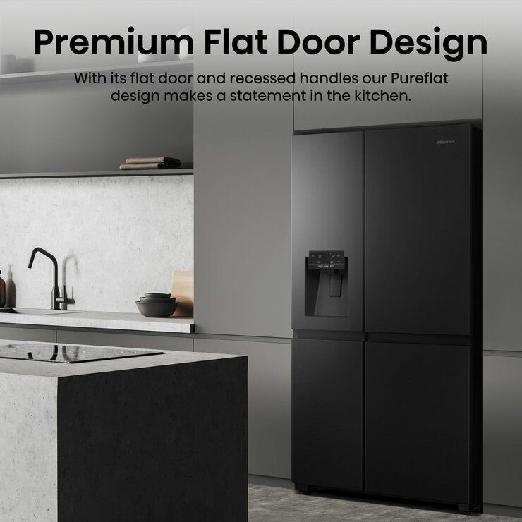 Hisense PureFlat RS818N4TFC, Non Plumbed Side By Side Fridge Freezer, C Rated In Black Hisense PureFlat RS818N4TFC, Non Plumbed Side By Side Fridge Freezer, C Rated In Black